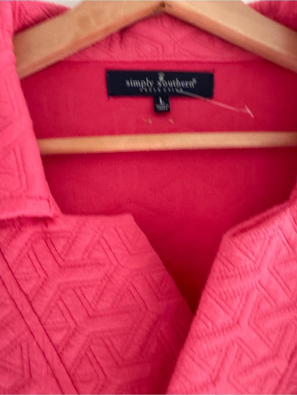 Simply Southern Hot Pink Quilted Knit Pullover w/ Pearl & Rhinestone Accents L - Picture 3 of 11